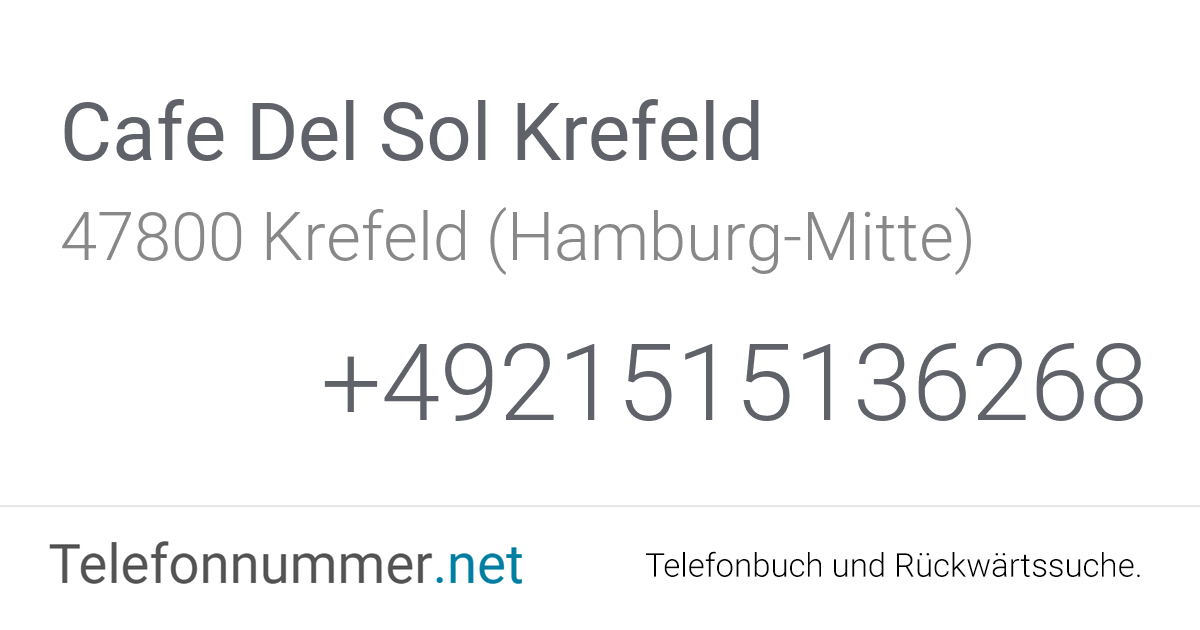 Cafe Del Sol Krefeld Krefeld (Hamburg-Mitte), Violstraße 1 ...