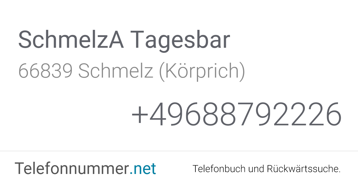 SchmelzA Tagesbar Schmelz (Körprich), Birrbachstraße 3: Telefonnummer