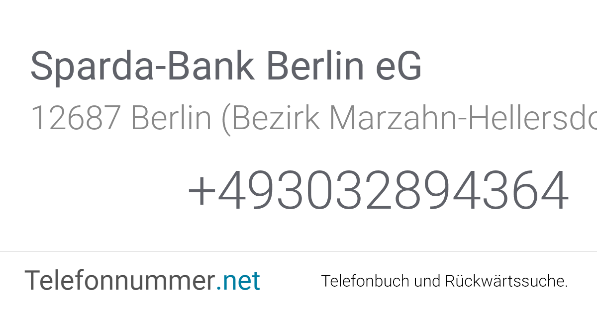 Sparda-Bank Berlin eG Berlin (Bezirk Marzahn-Hellersdorf), Mehrower Allee 20: Telefonnummer ...